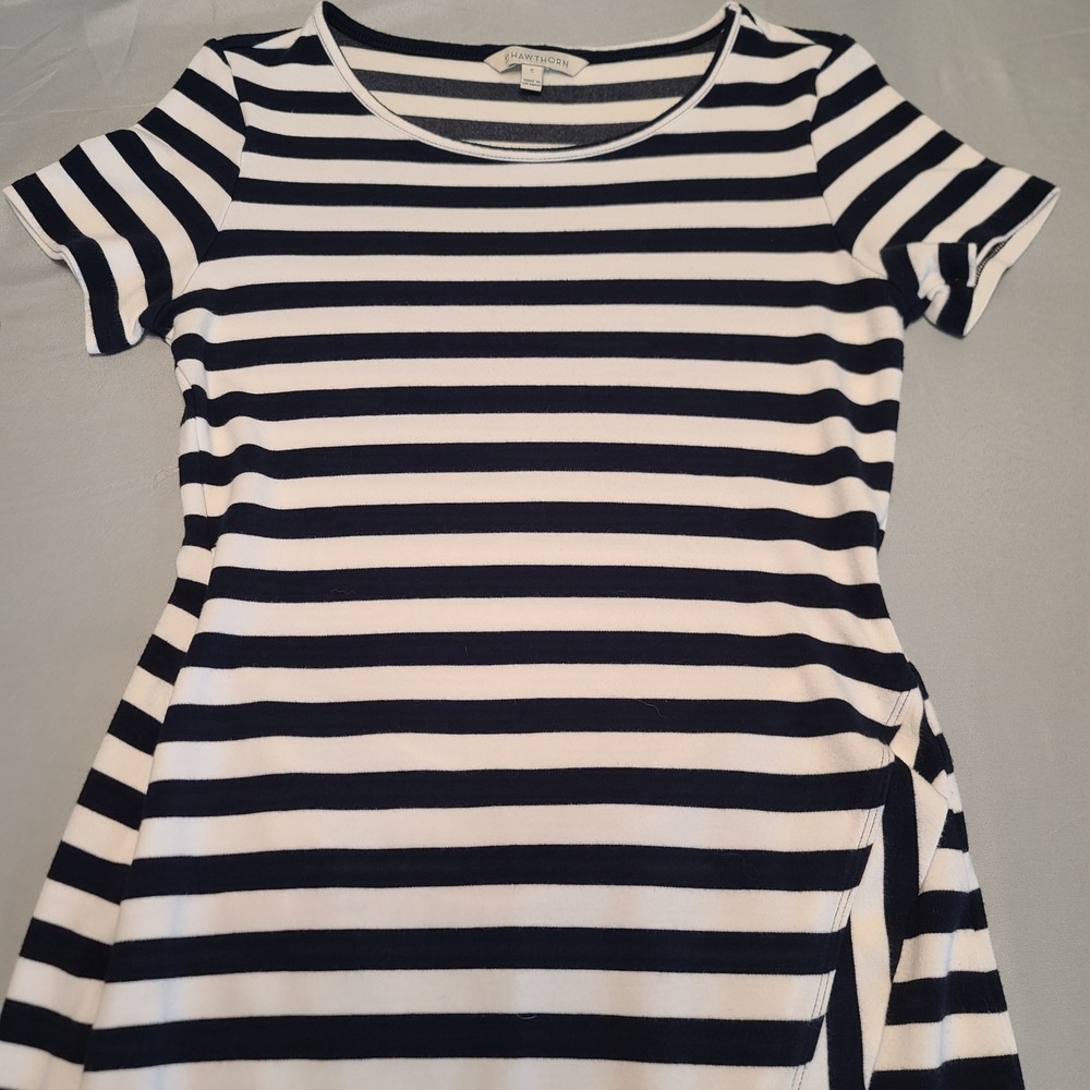 41 Hawthorn T-Shirt‎ Dress Womens Medium Navy White Striped Ruffle S170113
